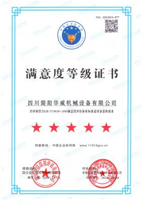 Satisfaction level certificate-chinese